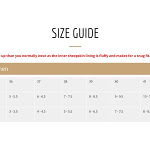 May include: Size guide for women's shoes with a table showing European, US & Canada, and UK shoe sizes. The table shows corresponding sizes for each region.