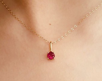 Stunning July Ruby Necklace - Minimalist Birthstone Pendant, Ideal Gift for Her, Perfect for Birthday Celebrations, Elegant Ruby