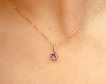 February Birthstone Necklace, Amethyst Necklace, Minimalist Birthstone Pendant, Ideal for Everyday Wear, Unique Christmas Gift for Her.