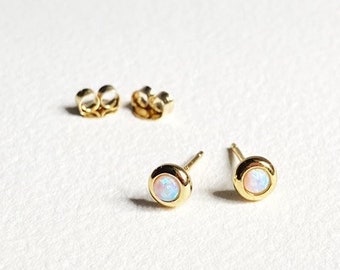 Opal Stud Earrings, Small Gold White Opal Studs, October Birthstone, Perfect for Birthday, Graduation or Christmas, Ideal Gift For Her.