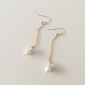 Elegant Pearl Earrings Long Drop Style, Wedding Jewellery, Perfect for Glamorous Occasions and Christmas Gift, June Birthstone. image 1