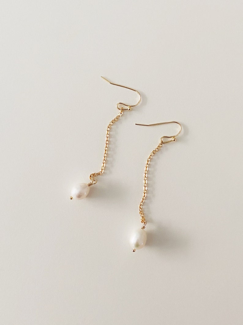 Elegant Pearl Earrings Long Drop Style, Wedding Jewellery, Perfect for Glamorous Occasions and Christmas Gift, June Birthstone. image 1