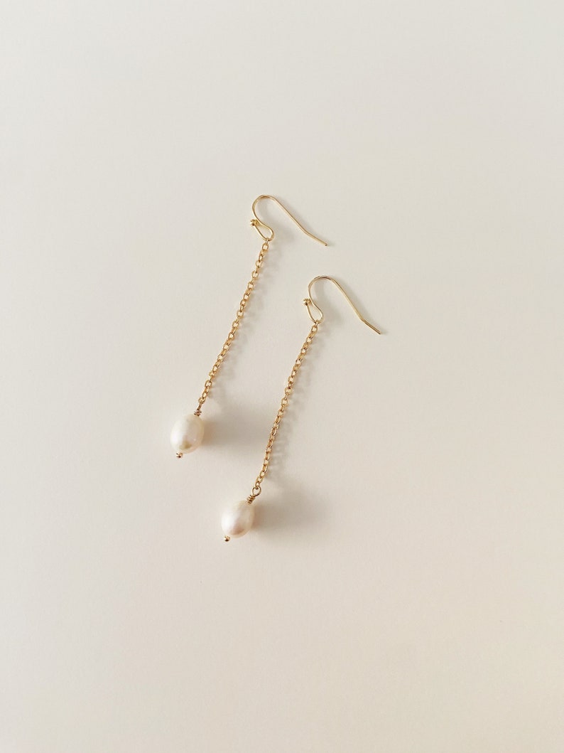 Elegant Pearl Earrings Long Drop Style, Wedding Jewellery, Perfect for Glamorous Occasions and Christmas Gift, June Birthstone. image 4