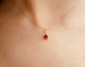 Ruby July Gold Filled Necklace, Dainty Minimalist Gemstone Necklace, Birthstone Elegant Ruby Necklace