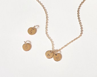 Tiny Gold Initial Stamping Disc Necklace, Personalised Disc Necklace, Custom Tiny Initial Tag Necklace, Hand Stamping Initial Necklace