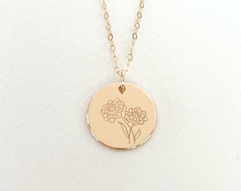 Handcrafted Birth Flower Necklace, 14k Gold Filled Floral Pendant, Perfect Personalized Birthday or Christmas Gift, Unique Jewellery for Her