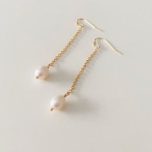 Elegant Pearl Earrings Long Drop Style, Wedding Jewellery, Perfect for Glamorous Occasions and Christmas Gift, June Birthstone. image 5