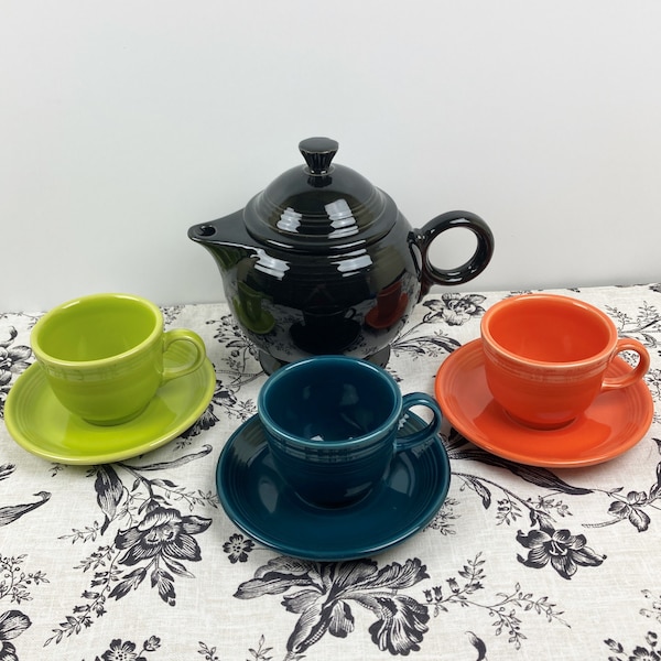 Fiestaware Teacup and Saucer - Pick a Color - Scarlet, Cobalt, Poppy, Lemongrass, Black, Juniper, Peacock, Tangerine, White