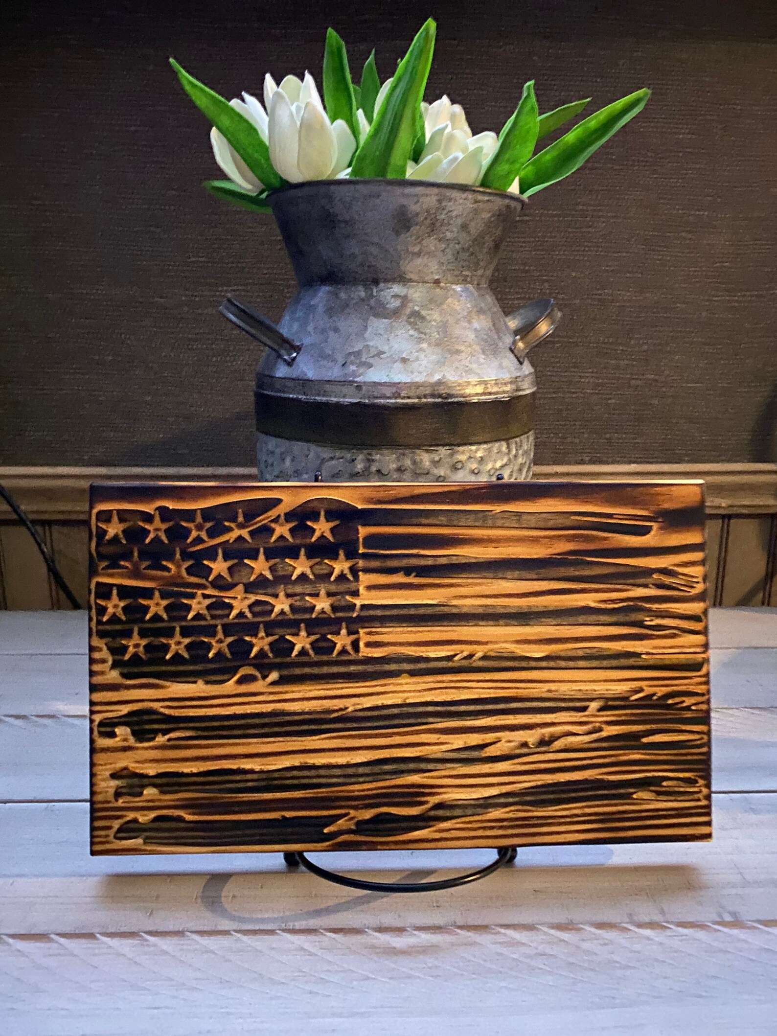 Wooden Burned Engraved Rustic Flag Etsy