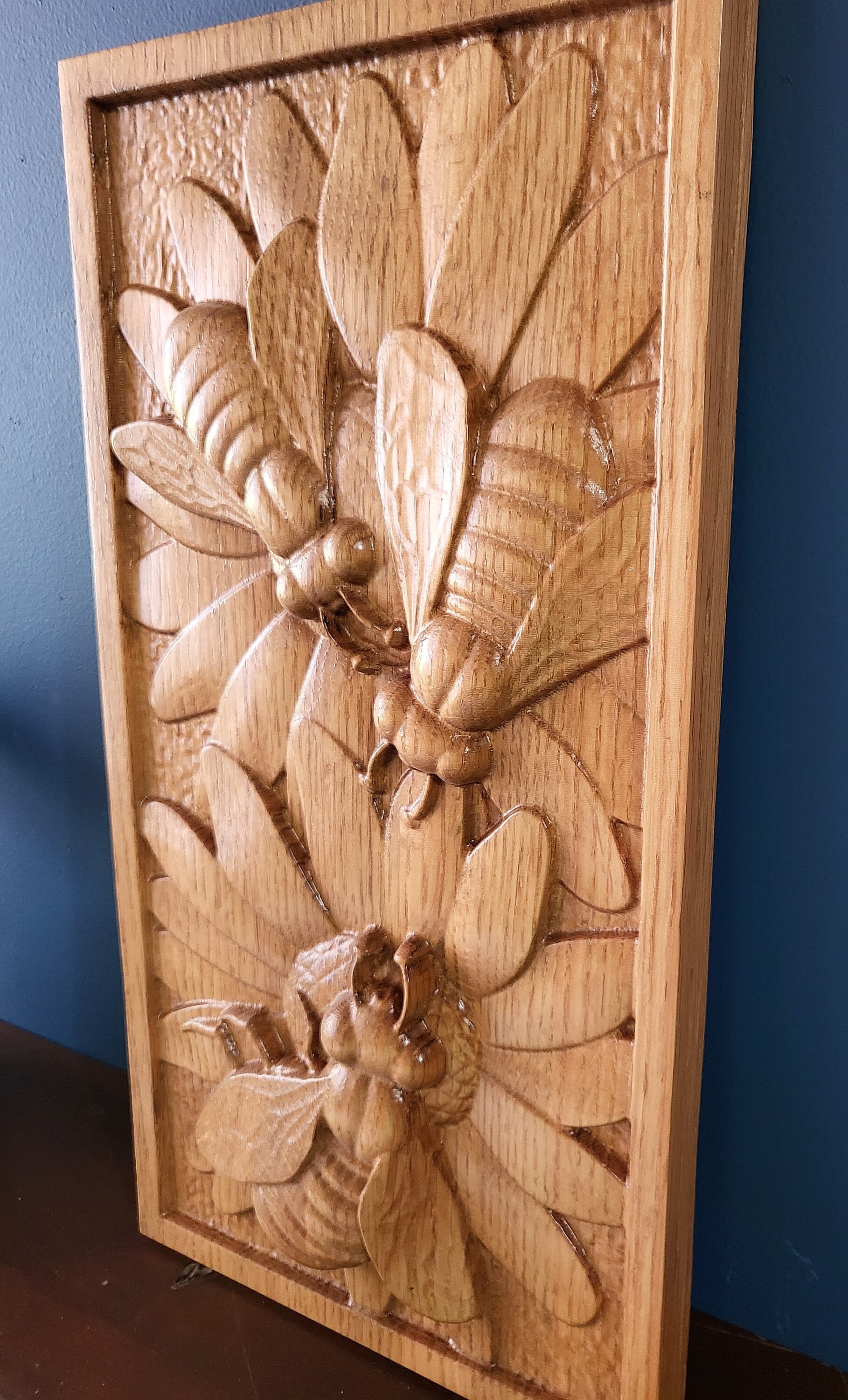 Bees White Oak Wood Carving Etsy