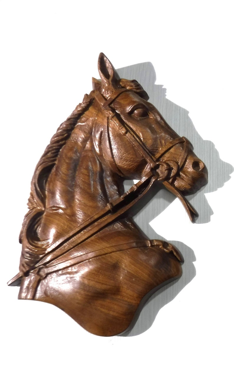 Pair of Horse Heads Walnut Wood Carving Etsy