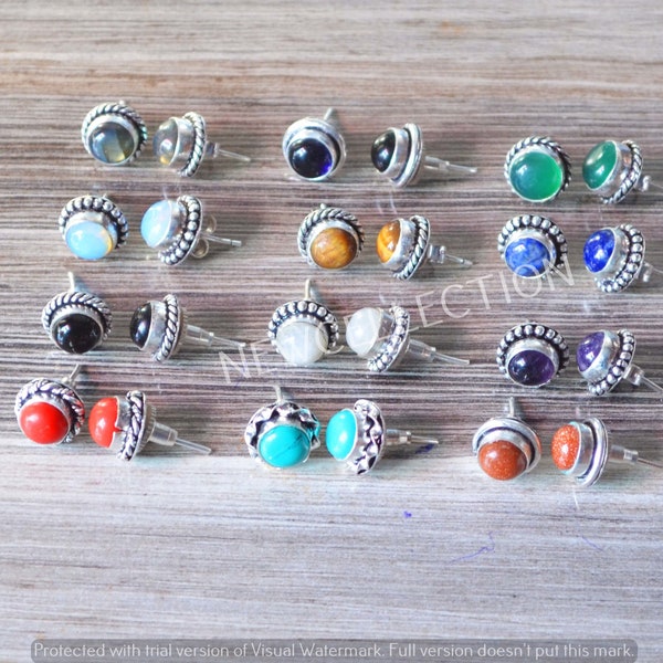 Dainty Gemstone EarringS, Studs Earrings, Silver Overlay Stud Earrings, Multi Stone Earrings, Birthstone Studs Tops Earrings Jewelry