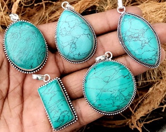 Blue Howlite Gemstone Pendants, Statement Necklace Pendants, June Birthstone Necklace, Pendants For Women, Chunky Pendant, Turquoise Pendant