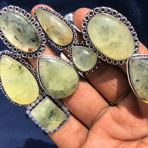 Natural Prehnite Gemstone Rings, Silver Plated Handmade Rings, Boho Rings, Vintage Ring, Bohemian Crystal Rings, Women Rose Quartz Rings image 8