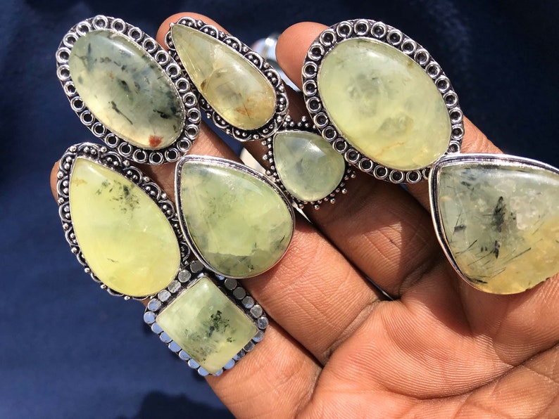 Natural Prehnite Gemstone Rings, Silver Plated Handmade Rings, Boho Rings, Vintage Ring, Bohemian Crystal Rings, Women Rose Quartz Rings image 8