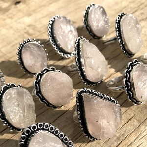 Raw Rose Quartz Ring, Silver Plated Gemstone Ring, Natural Raw Crystal Ring, Natural Rose Quartz Handmade RIng, Boho Ring, Hippie Rings image 6