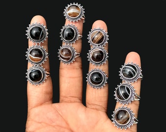 Botswana Agate Gemstone Rings, Silver Plating Ring, Rings For Women, Boho Rings, Bohemian Gemstone Rings, Wedding Gift Rings Jewelry