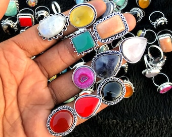 Handmade Gemstone Rings: Silver Plated Boho Hippie Rings