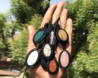 Handcrafted Macrame Gemstone Pendant, Adjustable Necklace