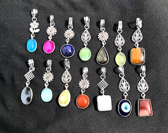 Assorted Crystal Charm Pendant, Silver Overlay Pendants, Boho Pendant, Crystal Pendant, Vintage Pendant, Dainty Pendant, Chunky Pendants