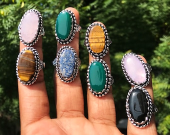 Multi Colors Crystal Rings, Silver Overlay Rings, Handmade Rings, Dainty Rings, Chunky Rings, Hippie Rings, Men & Women Gemstone Rings