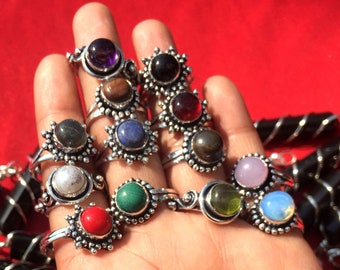 Anillos de joyería hechos a mano, Anillos de apilamiento, Anillos vintage para mujeres, Anillos Boho para regalo de halloween, Anillos superpuestos de plata, anillos de piedra de nacimiento