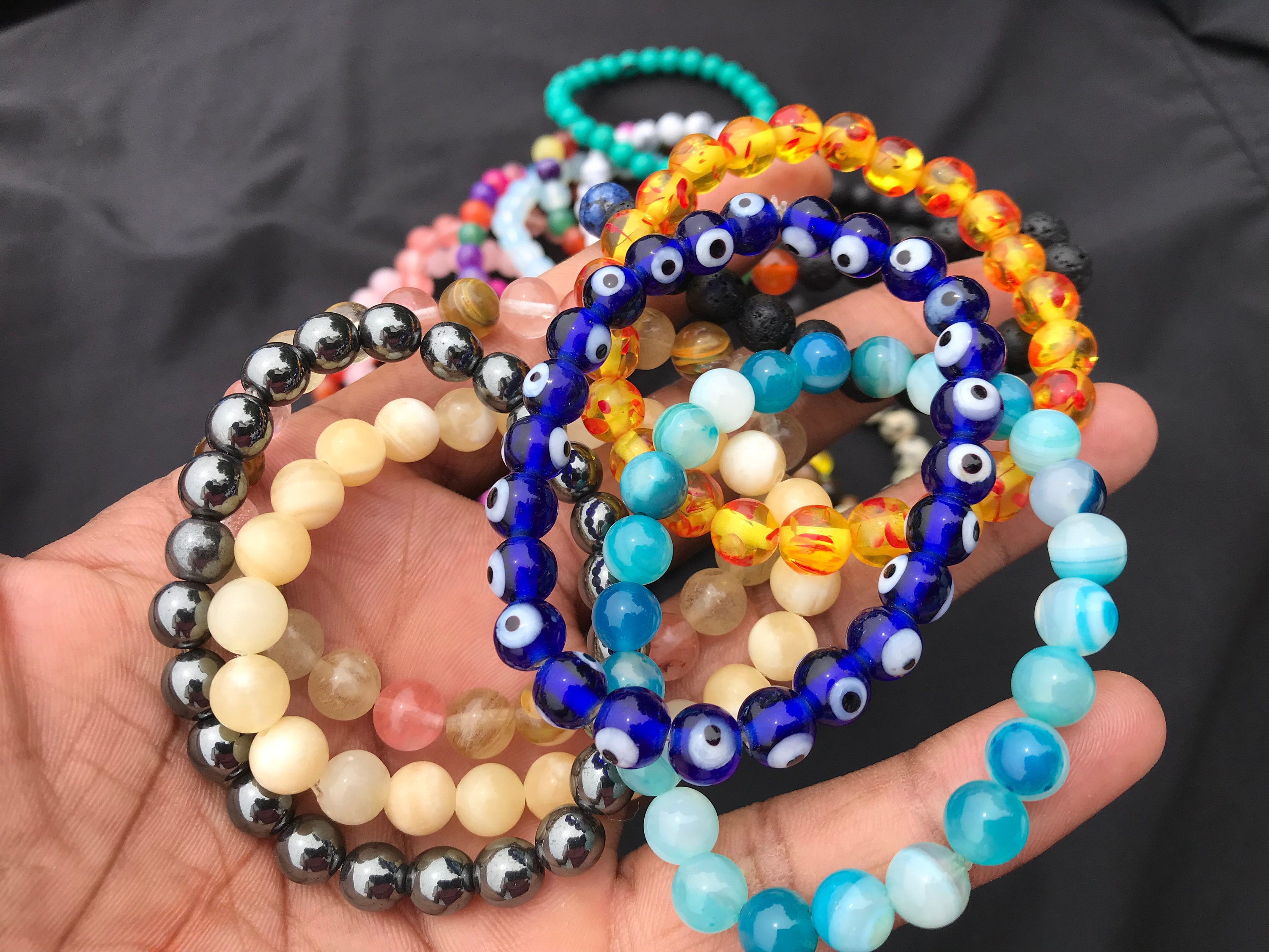 Whoiy Charm Bracelet Beads, Trendy Bracelets Beaded Color Adjustable Round  Smooth Natural Stone Beads Fashion Bead Bracelet