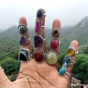 Natural Multi Gemstone Rings, vintage rings, Handmade Rings, Artisan Jewelry, Rings for women, silver rings, chunky rings, Handmade Ring