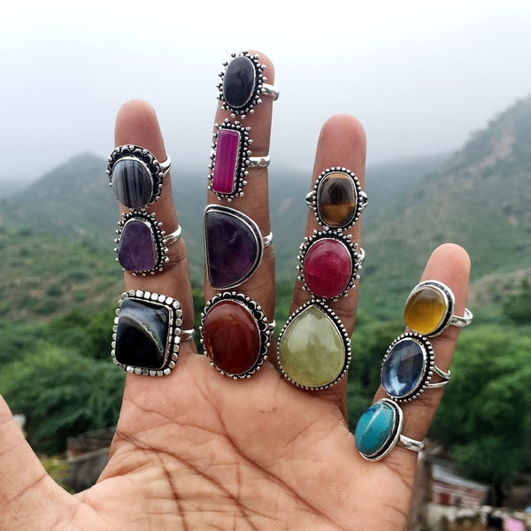 Natural Multi Gemstone Rings, vintage rings, Handmade Rings, Artisan Jewelry, Rings for women, silver rings, chunky rings, Handmade Ring