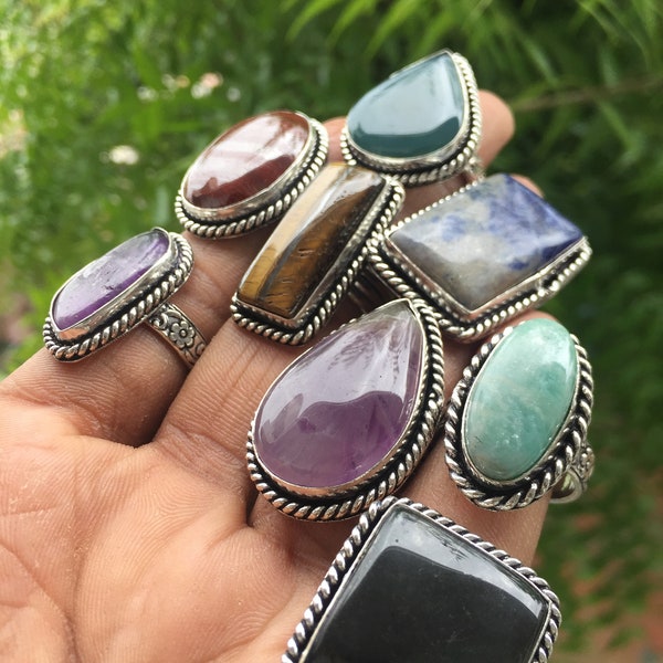 Lot De 1000 Bagues En Pierre De Labradorite Plaqué Argent 925 - Tailles Mixte