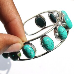 Turquoise Bangle, Turquoise Gemstone Bangle, Silver Plated Jewelry, Designer Cuff Bracelet, Women Adjustable Cuff Bangle, Howlite Bangle