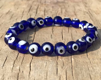 Handgemachtes Evil Eye Perlen Armband, verstellbarer Kristallschmuck