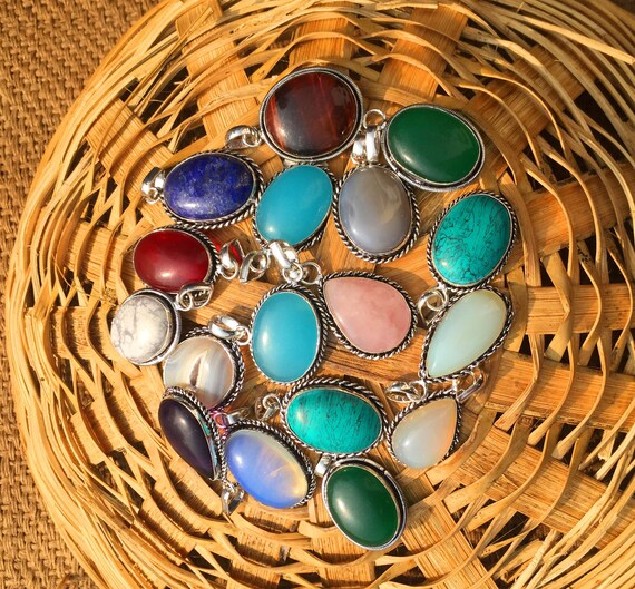 Assorted Crystal Necklace Pendants Silver Overlay Handmade Etsy