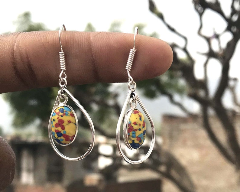 Handmade Earring, Mosica Jasper Gemstone Earring, Silver Overlay Earring, Handmade Earring, Hippie Earring, Boho Earrings, Bohemian Jewelry image 8