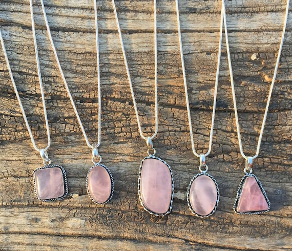 Natural Rose Quartz Pendant, Rose Quartz Gemstone Chain Pendant, Silver  Plated Gemstone Pendant, MIx Shape Mix Size Chain Pendant Lot