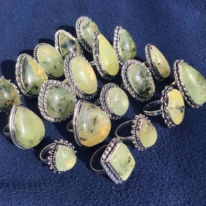 Natural Prehnite Gemstone Rings, Silver Plated Handmade Rings, Boho Rings, Vintage Ring, Bohemian Crystal Rings, Women Rose Quartz Rings image 2