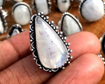 Moonstone Crystal Ring, Handmade Ring, Hippie Ring, Silver Overlay Ring, Women Ring, Vintage Ring, Bohemian Ring, Chunky Ring Jewelry