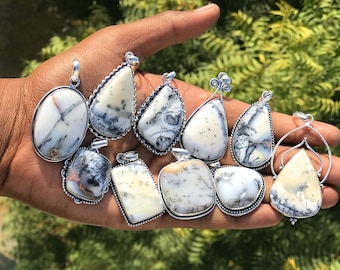 Natural Dendrite Opal Necklace Pendants, Silver Overlay Necklace, Boho Pendants, Handmade Necklace Pendants, Hippie Pendant, Women Jewelry