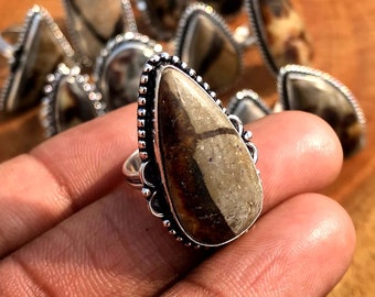 Septarian Crystal Ring, Silver Plated Ring, Hippie Ring, Vintage Ring, Women Ring, Boho Ring, Handmade Ring, Chunky Ring, Ring Size 6 To 10