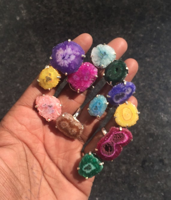 Handmade Solar Quartz Druzy Ring, 925 Silver Plated
