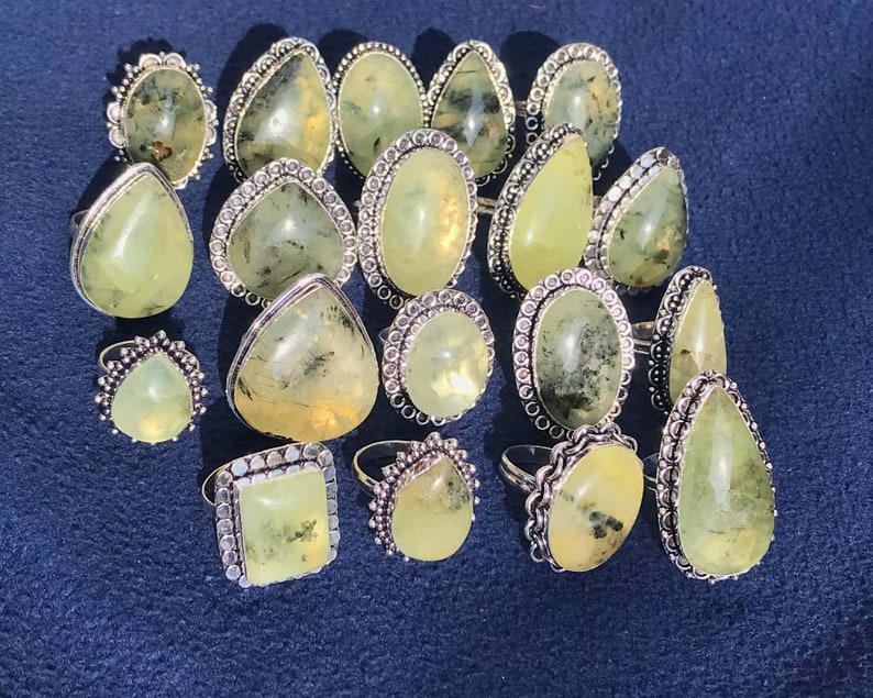 Natural Prehnite Gemstone Rings, Silver Plated Handmade Rings, Boho Rings, Vintage Ring, Bohemian Crystal Rings, Women Rose Quartz Rings image 6