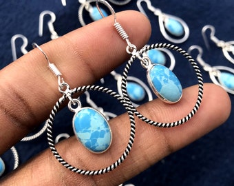 Larimar Crystal Earring, Silver Overlay Handmade Larimar Gemstone Earring, Handmade Earring, Hippie Earring, Boho Earrings, Bohemian Jewelry