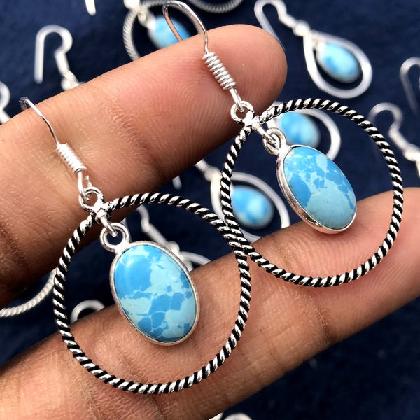 Larimar Crystal Earring, Silver Overlay Handmade Larimar Gemstone Earring, Handmade Earring, Hippie Earring, Boho Earrings, Bohemian Jewelry