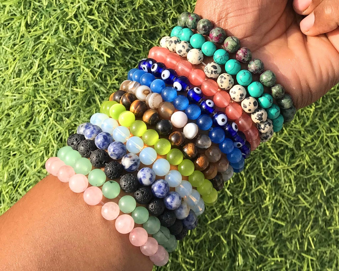 8mm Handmade Natural Genuine Gemstones Bracelet, Stretchy Beads Bracelet, Crystal Rose Quartz