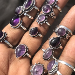 Amethyst Crystal Rings, Handmade Ring, Silver Overlay Rings, Vintage Look Rings, Bohemian Ring, Hippie Rings, Natural Crystal Rings Jewelry