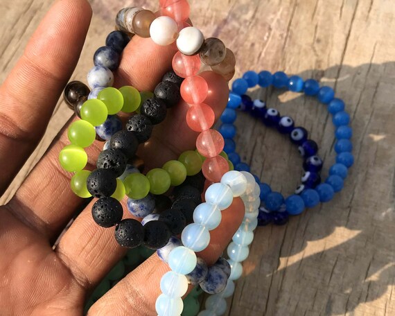 8mm Handmade Natural Genuine Gemstones Bracelet, Stretchy