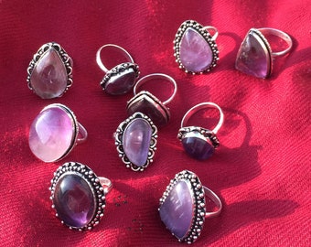 Amethist Crystal Ring Lot, 925 Verzilverde Edelsteen Ring, Mix Shape & Mix Size Ring, Boho Handgemaakte Ring, Vrouwen Crystal Ring Lot