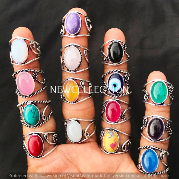 Rings For Sell, Evil Eye & Assorted Crystal Rings, Silver Overlay Rings, Vintage Rings, Boho Ring, Handmade Ring, Birthstone Adjustable Ring