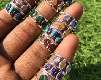 Regulowany pierścionek z kryształem, posrebrzany kamień szlachetny, biżuteria w stylu boho hippie