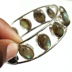 Adjustable Labradorite Cuff Bangle, Silver Plated Jewelry